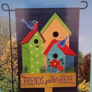 Garden Flag Birds Flowers Birdhouse